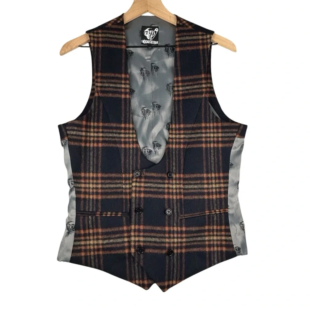 Twisted Tailor Vest Mens‎ 38R McLaren Waistcoat Navy Mustard Wool Blend